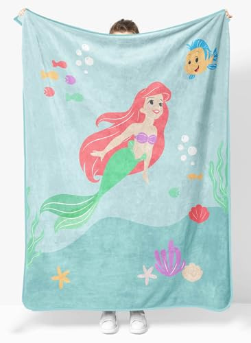 Disney The Little Mermaid Plüsch-Überwurfdecke, Maße: 117,8 x 152,4 cm, superweich und gemütlich, Fleece, Prinzessinnen-Bettwäsche, mit Arielle