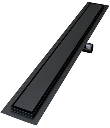 VILSTEIN Duschrinne Schwarz 90cm, Siphon mit Geruchsstop und Haarsieb, Randablauf, Edelstahl Ablaufrinne, Bodenablauf, Duschablauf sehr flach, Komplettset mit Bodenbefestigung