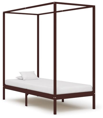 OHOOWOO Himmelbett-Gestell Dunkelbraun Massivholz Kiefer 100 x 200 cm,