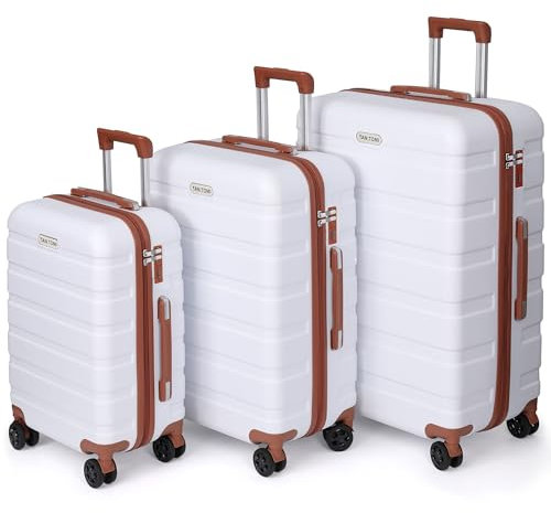 TANTOMI Koffer Set 3 Teilig Hartschale, Kofferset, Gepäck-Sets Koffer & Trolley Handgepäck, Reisekoffer mit Passwortsperre, Hartschalenkoffer Suitcase mit 4 Rollen(Weiß/Braun, 3 Stück)
