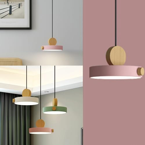 XINYASEE Lampe à suspension en métal rond simple et moderne nordique, Suspension Luminaire Rond Moderne,plafonnier finition bois, pour salon de chambre à coucher de cuisine (rose)