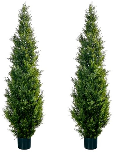 Leflos Künstliche Zeder Topiary Baum, 150cm Faux Zypresse Baum, Artificial Cypress Tree deko für Wohnzimmer, Büro, Fest & Party, 2pcs