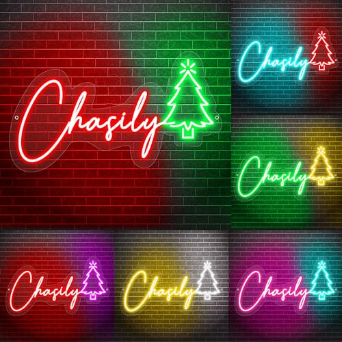 MYZQIFF Personalisierte Name Weihnachtsbaum Neon Zeichen, benutzerdefinierte Weihnachtsbaum LED Neon Licht für Wanddekoration, Weihnachtsbaum Nachtlicht Dekoration, Weihnachtsfeier Neon Geschenk