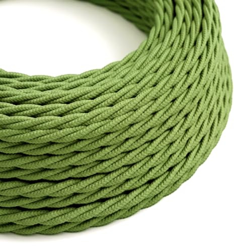 10m Army Green Flex Twin Cable Fabric Covered Pendant Plug Wire | 2 Core | 10 Meter | 32.8ft | Twisted Braided Lighting Cable | Diameter 6mm | Core Diameter 0.75mm | DIY Projects Wiring UK