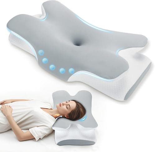 Untimaty Nackenkissen - Orthopädisches Kopfkissen aus Memory Foam, Ergonomisches Kopfkissen gegen Nackenschmerzen für Seitenschläfer, Rückenschläfer und Bauchschläfer mit Eisseiden Bezug(Grau)