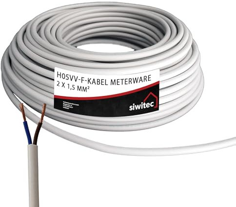 siwitec H05VV-F Kabel 2x1,5mm², 300/500V, 6 m, PVC, 7,4mm Außendurchmesser, Schlauchleitung, Mittlere Mechanische Beanspruchung, Gerätekabel für Elektro-Geräte