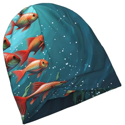 HCBPWVQA Warme Slouchy Beanie-Mütze für Damen und Herren, Wintermütze, Fisch-Aquarium-Strickmütze, Totenkopfmütze, lässiger Pullover, Schwarz, Schwarz, Einheitsgr��e