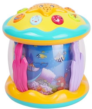 Alivio Rotating Pacify Music Lights, 3D Rotating Kids Light, Ocean Park Baby Sensory Toy, Musical Toy with Colour Lights & Music, Starlight Projection Musical Drum for 1-2 Year Kids Gift