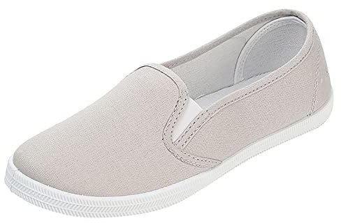 Women's Canvas Casual Shoes Flat Pumps Plimsolls Canvas Slip-On Sneakers Size 7.5 Grey