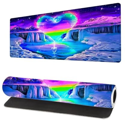 Grand Tapis de Souris XXL 900x400x3mm, Tapis de Souris Gamer Neige avec Surface en Antidérapant Résistant à l'eau Tapis de Bureau Mouse Pad Lune, sous Main Souris à Bords Cousus pour Bureau U-6