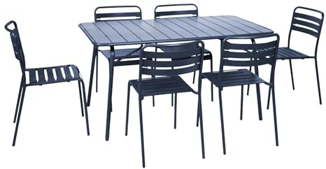 sweeek - Klappbarer Gartentisch aus Stahl mit 6 Stühlen 141,2 x 80 x 72,5 cm - Amelia