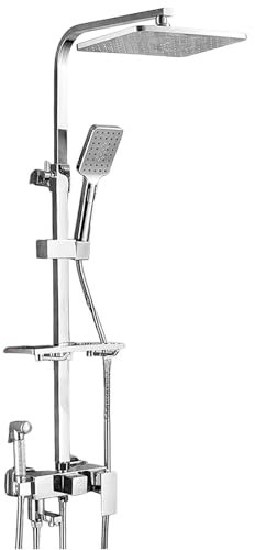 Duscharmatur mit thermostat, Edelstahl Duschpaneel mit Armatur, 4 Massagedüsen, Handbrause und Wanneneinlauf, Duschamaturen set Duschsäule Duschset (4 Massagedüsen-Silber)