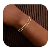 Maynor Armband Damen Silber 925 Gold mit Herz Anhänger Armbänder Armkette Verstellbare Stapelbare Kettenarmband für Mädchen Handmade Schmuck Geschenk