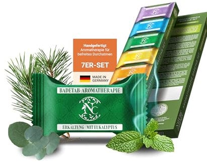 Nature Cosmétique® Aromatherapie Badetabs Set 7 Stück – Erkältung – Aromatherapie für entspannte Wellness-Momente – Badebomben Dusche mit ätherischen Ölen – Geschenkidee – Made in DE
