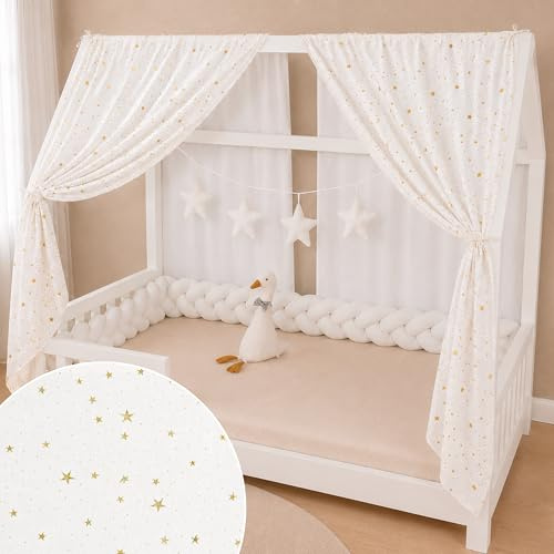 YellowNest Hausbett Himmel (2er Pack) - 100% Baumwolle - Betthimmel Hausbett aus Musselin (2er Pack) - Himmelbett Vorhänge für Bett 70x140 cm (Weiß, 62 x 270 (2er-Set))