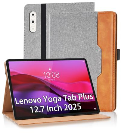 Vkooer Custodia per Lenovo Yoga Tab Plus 12.7 pollici 2025 con supporto per penna S e fessure per documenti, in pelle PU di alta qualità, per Lenovo Yoga Tab Plus, grigio