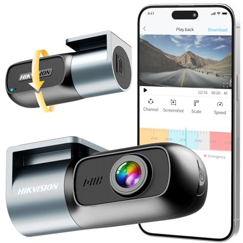 Hikvision Dashcam Auto, 1080P FHD Dash cam mit Nachtsicht, WiFi-App-Steuerung, G-Sensor, Loop-Aufnahme, 360° Drehbare Mini Auto Kamera, erweiterbar bis 256GB – Sichere Fahrten bei Tag und Nacht (D1)