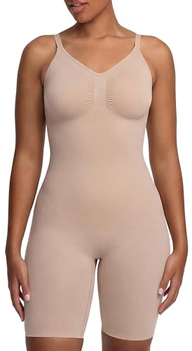 CFab Shapewear Damen Bauchweg Figurformender Nahtloser Bodysuit mit Shorts | Body Shaper mit verstellbaren Trägern formt Bauch, Taille und Oberschenkel für eine glatte Silhouette