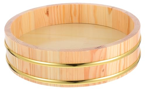 ROMISBABA Traditionelle Japanische Hangiri Holzschüssel mit Elegantem Goldrand Ergonomisch Gefertigt für Sushi Reis Mischung und Küchenhilfe Stilvolle Sawara Sushi Oke Reisschale
