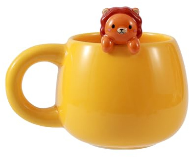 I-TOTAL® - Tazza in Ceramica con animaletto in ceramica sul bordo, tazza per tè o caffè 450 ml (LION)