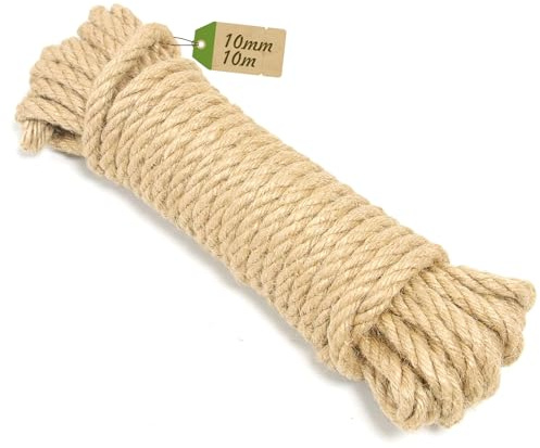 10mm Heavy Duty Jute Rope 10m, Natural Rope for DIY, Garden, Home DécDecor | Natural Jute Fibre, 10mm Thick, 10m Length, Strong Braided Rope, Jute Twine Indoor Outdoor, DIY Crafts, Garden Projects