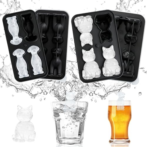 Molde para Hielo para Amantes de Gatos y Perros – Molde 3D en Silicona para Hielo Grande, Whiskey, Cócteles – Regalo para Amantes de Gatos y Perros – BPA-Free, Reutilizable
