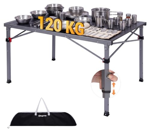 KingCamp Table de Camping Pliante, 120kg Max, Hauteur Réglable 60/70/80cm