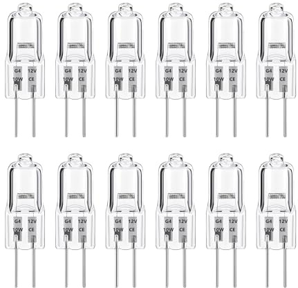 HstiaLving 12 Stück G4 Halogenglühbirne 12V, G4 Halogenlampen 10 Wat 2-polige Transparente Kapsellampe für Kronleuchter Innenbeleuchtung Küchenbeleuchtung Schienenbeleuchtung