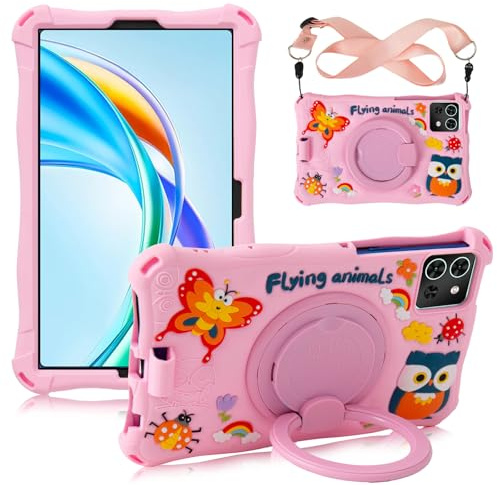 ATOOZ for Honor Pad X7 Case for Kids 8.7 Inch 2025,Pink | Carton Silicone Case for Samsung Galaxy Tab A11/A9 Tablet Lenovo Tab One Case 8.7 with 360° Rotate Stand Strap & Stylus Pen