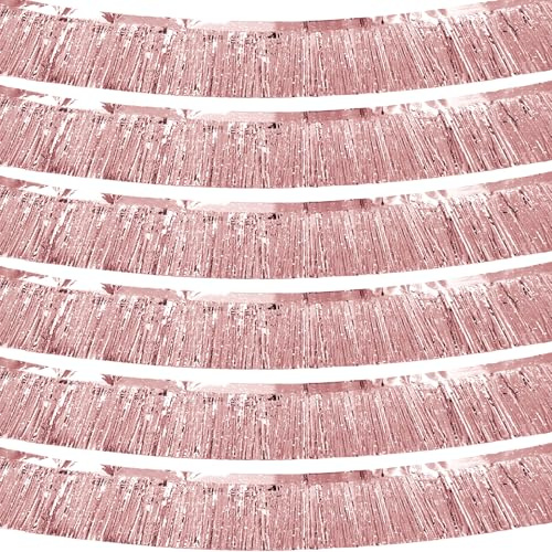 Metallfolie Fringe Girland Lametta Fransen Fringe Girlande Metallic Foil Fringe Garland Fringe Banners Für Geburtstag Graduation Hochzeit Party Ostern Deko (6, Roségold)