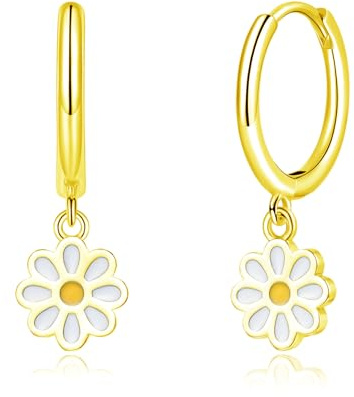 Estrellique Ohrringe Silber 925, Hypoallergen 925 Sterling Silber Creolen | mit Herz / Gänseblümchen / Schmetterling Anhängern, Leichte Huggie Ohrringe Creolen Silber, Geschenk für Mädchen Frauen
