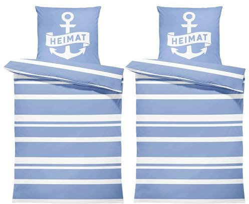one-home Bettwäsche Mikrofaser Weich Knitterfrei Bettbezug modern I mit Reißverschluss I Sommer und Winter geeignet, Farbe:Maritim Heimat, Größe:4 teilig 135x200 cm