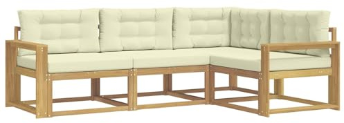 vidaXL Outdoor-Sofagarnitur mit Kissen 3 pcs Weiß und Creme Polyester, Anpassbare Gartenmöbel, modernes Patio-Sofa, gemütliche Sitzgruppe, wetterfest und robust