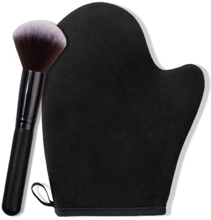 Rimotedeso Selbstbräuner Handschuh, mit Pinsel, Wasserfest & Weicher Samt, 21x11.5cm mit Aufhängeschlaufe, für Körperpflege und Reinigung, Bequem Langlebig, Schwarz