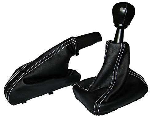 Schaltmanschette und Handbremsmanschette Schwarz Echt Leder Naht Weiß myshopx SH52