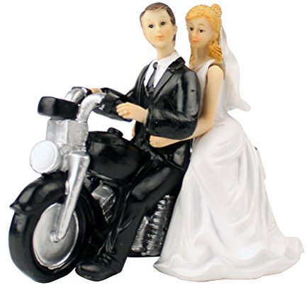 OULII Figurine couple de mariés sur moto pour gâteau de mariage