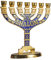 JL Kippha's Goldener Jerusalem-Kerzenhalter, dekorativ, Judaica, 7 Zweige, Shalom, Israel, Menora, jüdisches Festival, 10 x 10 cm