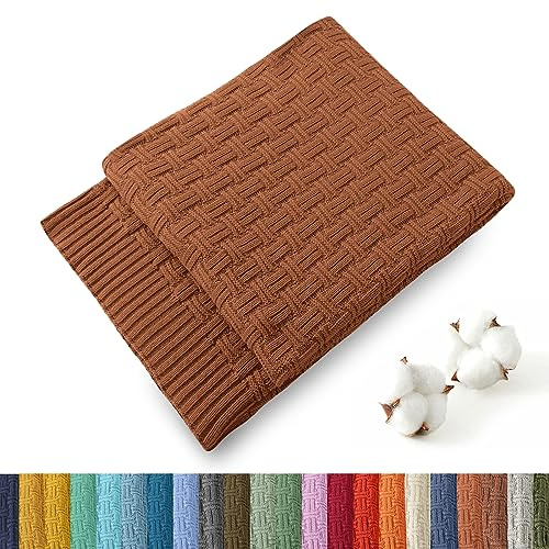TREELY 100 % Baumwolle, gestrickt, Überwurf, Decke, Couch-Abdeckung, 127 x 152 cm, Braun
