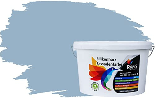 RyFo Colors Silikonharz Fassadenfarbe Lotuseffekt Trend Taubenblau 10l - bunte Fassadenfarbe, weitere Blau Farbtöne und Größen erhältlich, Deckkraft Klasse 1