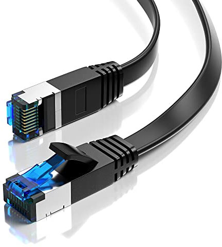 JAMEGA - 3m CAT.7 Netzwerkkabel Flach Ethernet Kabel Patchkabel in Schwarz | Gigabit Lan 10Gbit/s | 600MHz | Cat-7 Rohkabel U/FTP PIMF Schirmung mit RJ45 Stecker | Router Switch Modem