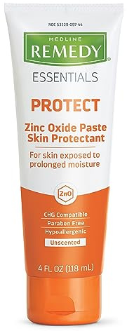Medline Remedy Essentials Zinc Oxide Skin Protectant Paste (4 oz Tube), Unscented, Barrier, Incontinence Cream, Diaper Rash, Adults, Elderly, Hypoallergenic, Paraben Free