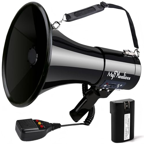 MyMealivos 50W Megaphone with Rechargeable Battery-Professional Bullhorn with Siren&240s Recording Supports USB/TF/3.5mm Aux Input-Up to 500m Range for Sports Police Emergency Outdoor Activities