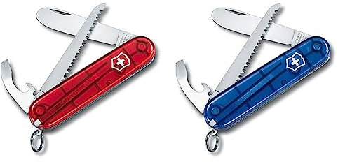 Victorinox Kinder Taschenmesser My First Victorinox H (9 Funktionen, Runde Klinge) rot transparent & Taschenmesser My First Victorinox (9 Funktionen, Abgerundete Klinge) blau Transparent