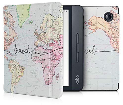 kwmobile Étui Compatible avec Kobo Libra H2O Coque - Étui à Rabat magnétique Tablette eReader Similicuir - Noir-Multicolore