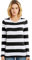 Long Sleeve Tops Women Wide Striped T Shirts Round Neck Black White Stripe Tee L