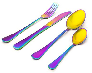 Sabichi 197290 Iridescent Rainbow Effect 16pc Cutlery Set, Flatware Set for Four People, includes Table Knife, Fork, Spoons