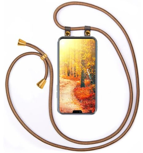 moex Handykette für Huawei Honor 8X Hülle mit Band abnehmbar, Handyhülle mit Kette zum Umhängen, Handyband 155 cm lang Stoff Kordel Umhängehülle, Handy Umhängeband, Golden
