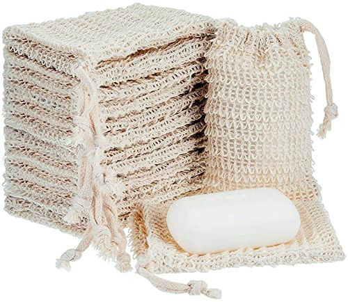 KIPETTO 15Pcs Soap Saver Bag Natural Sisal Exfoliating Soap Pouch Drawstring Soap Bags for Shower Bath, 5.5x3.5