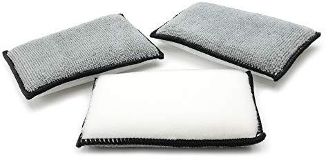 Autofiber Scrub Ninja - Interior Scrubbing Sponge (5”x3”) for Leather, Plastic, Vinyl and Upholstery Cleaning (White/Gray)