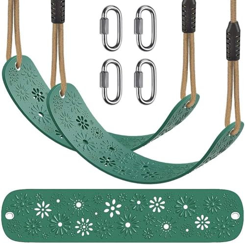 BeneLabel 2pcs Swing Seat, Kids/Adult 'U' Shape Swing, Green-Flower, Soft EVA, Adjustable 130-200cm Rope, 600lbs